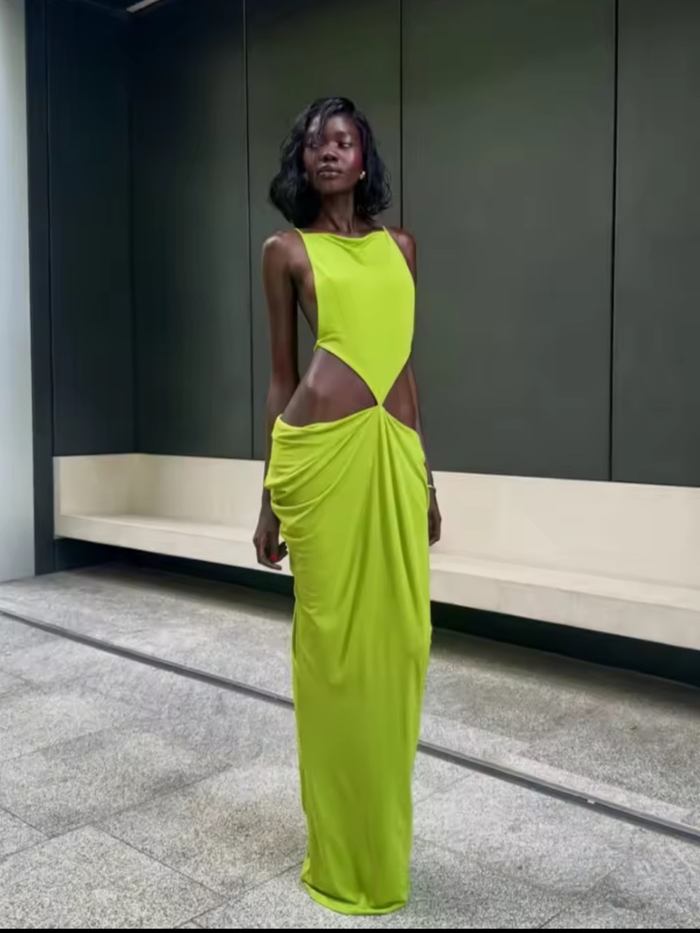 KOIR Lime Cutout Draped Maxi Dress | Christopher Esber Helsa Style